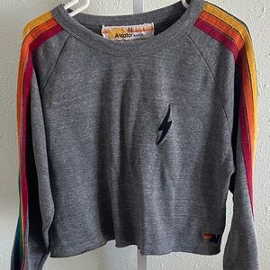 Aviator Nation Charcoal Crewneck with 5 Multicolor Stripes